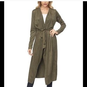 NWT  OLIVE FAUX SUEDE LONG SLEEVE DUSTER‎ Jacket Medium